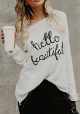 White Monogram Print Asymmetric Shoulder Casual Going out T-Shirt
