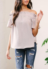 Khaki Pleated Off Shoulder Backless Sweet Going Out T-Shirt