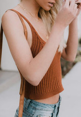 Brown Shoulder-Strap Backless Deep V-neck Casual Going out Vest