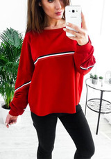 Red Striped Print Round Neck Casual Pullover Sweatshirt