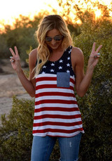 Red American Flag Pattern Independence Day Round Neck Casual Vest