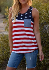 Red American Flag Pattern Independence Day Round Neck Casual Vest
