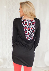 Black Leopard Print Hooded Long Sleeve Fashion Pullover Sweatshirt
