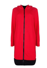 Red Patchwork Pockets Zipper Hooded Casual Coat