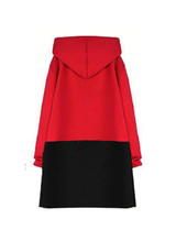 Red Patchwork Pockets Zipper Hooded Casual Coat