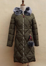 Army Green Pockets Fur Zipper Hooded Long Sleeve Fashion Outerwear