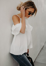 White Cascading Ruffle Cut Out Spaghetti Strap Sweet Going out Blouse