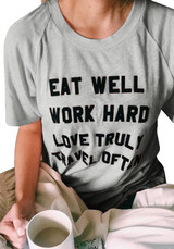 Grey Monogram Print Round Neck Short Sleeve Casual T-Shirt
