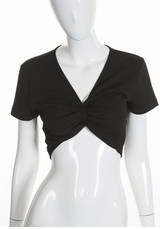 Black Crop V-neck Short Sleeve Fashion T-Shirt