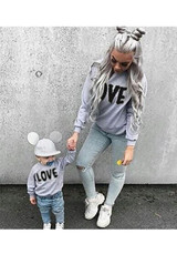 Grey Letter Print Round Neck Fashion Pullover Sweatshirt