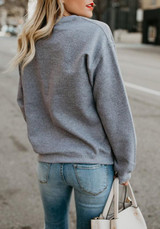 Grey Letter Print Round Neck Long Sleeve Loose Casual Pullover Sweatshirt