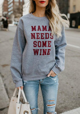 Grey Letter Print Round Neck Long Sleeve Loose Casual Pullover Sweatshirt