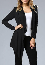 Black Irregular Plunging Neckline Long Sleeve Coat