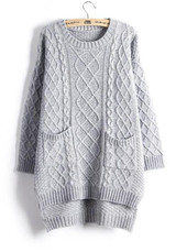 Grey Pockets Irregular Round Neck Long Sleeve Fashion Pullover Sweater Grey Pockets Irregular Round Neck Long Sleeve Fashion Pullover Sweater