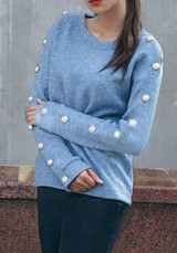 Blue Pearl Round Neck Long Sleeve Fashion Sweatshirt