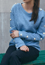 Blue Pearl Round Neck Long Sleeve Fashion Sweatshirt