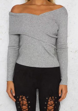 Grey Irregular One Shoulder Long Sleeve Pullover Sweater