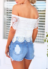 White Lace Cut Out Off Shoulder Backless Sweet Blouse