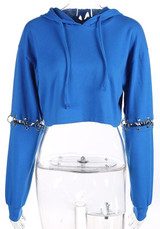 Blue Patchwork Drawstring Hooded Long Sleeve Fashion Pullover Sweatshirt