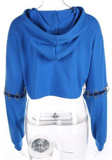 Blue Patchwork Drawstring Hooded Long Sleeve Fashion Pullover Sweatshirt