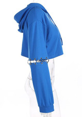 Blue Patchwork Drawstring Hooded Long Sleeve Fashion Pullover Sweatshirt