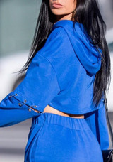 Blue Patchwork Drawstring Hooded Long Sleeve Fashion Pullover Sweatshirt