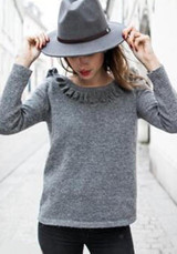 Grey Ruffle Backless Round Neck Long Sleeve Casual T-Shirt