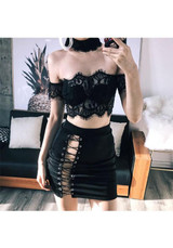Black Floral Lace Cut Out Crop Fashion Vest