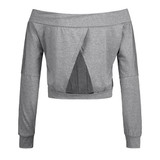 Grey Crop Cut Out Boat Neck Long Sleeve Fashion T-Shirt