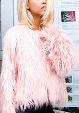Pink Fur Irregular Round Neck Long Sleeve Fashion Coat