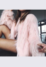 Pink Fur Irregular Round Neck Long Sleeve Fashion Coat