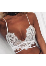 White Patchwork Lace Hollow-out Spaghetti Strap Slim Vest