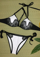 White Patchwork Lace Condole Belt Crop 2-in-1 Fashion Swimwear