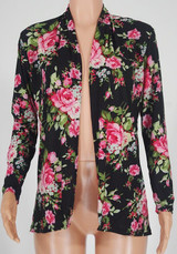 Black Floral Print Turndown Collar Long Sleeve Casual Coat