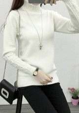 White Band Collar High Neck Long Sleeve Pullover Sweater