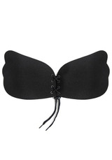 Black Drawstring Strapless Self-Adhesive Push Up Invisible Breast Petals V-neck Bra