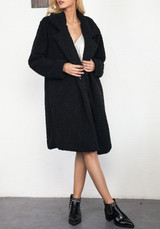 Black Pockets Turndown Collar Long Sleeve Fashion Winter Coat
