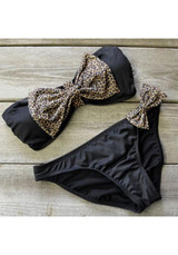 Black Patchwork Bow Bandeau Two Piece Slim Swimwear