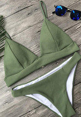 Army Green Condole Belt 2-in-1 V-neck Fashion Swimwear