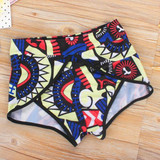 Blue Patchwork Grenadine Tribal Floral Print Two Piece High Waisted Vintage Swimwear