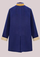 Blue Pockets Turndown Collar V-neck Long Sleeve Cardigan Coat