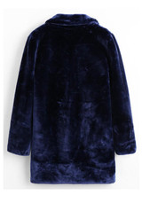 Blue Pockets Tailored Collar Long Sleeve Fashion Fur Coat