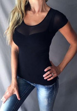 Black Patchwork Grenadine Short Sleeve Slim T-shirt