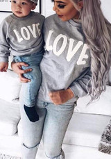 Grey And White Letter Print Round Neck Casual Pullover Sweatshirt