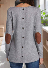 Grey Patchwork Single Breasted Draped Round Neck Long Sleeve T-Shirt Grey Patchwork Single Breasted Draped Round Neck Long Sleeve T-Shirt