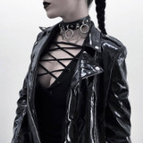 Blackmeoww Goth Women Harajuku Metal Punk Witch Spell Leather Choker - Black One Size
