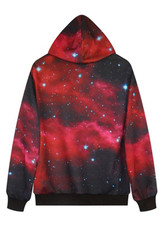 Red Galaxy Print Pockets Drawstring Oversized Casual Hooded Pullover Sweatshirt
