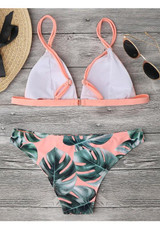 Pink Leaf Floral Condole Belt 2-in-1 V-neck Swimwear