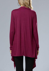 Rose Carmine Irregular Plunging Neckline Long Sleeve Coat