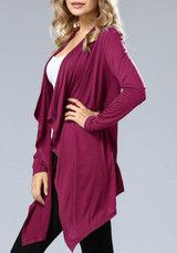 Rose Carmine Irregular Plunging Neckline Long Sleeve Coat